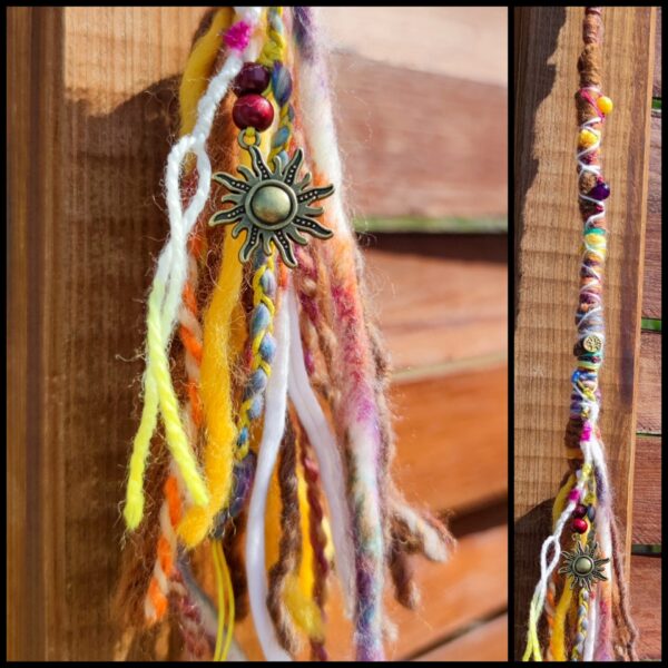 Dreadwrap - Filzdread Sonnenliebe mit Jade, Amethyst & Sonnenanhänger aus Messing – Bild 3