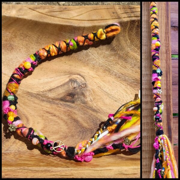 Dreadwrap - Pink Flower & Peace mit Jade, Cat-Eye-Stone & Achat mit Anhängern aus Messing – Bild 3
