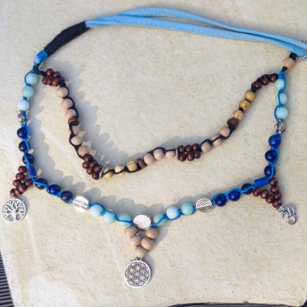 Kette/ Choker "Love blue Stones" mit Amazonit/ Lapislazuli / Blume & Baum des Lebens ॐ