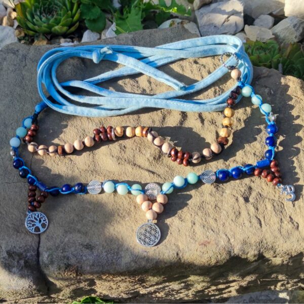 Kette/ Choker "Love blue Stones" mit Amazonit/ Lapislazuli / Blume & Baum des Lebens ॐ – Bild 3
