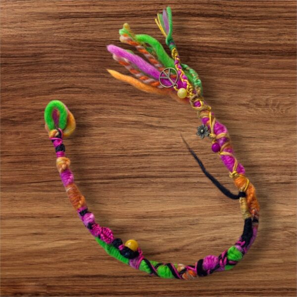 Dreadwrap - Pink & green Flower & Peace mit Jade-Steinen & Anhängern aus Messing