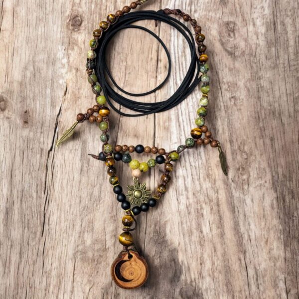 Kette/ Choker "Love Sun & Moon" mit Türkis, Tigerauge & Onyx – Bild 2