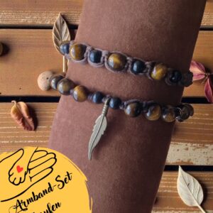 Pfoten-Hilfe-Armband-Set-Tigerauge Federzauber